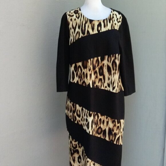 Chico's Dress XS Womens 3/4 Sleeves Knee Length Animal Print Black - Picture 5 of 8
